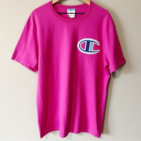 Champion Men’s Heritage Floss Stitch C Logo Tee Shirt Peony Parade Pink Sz Large - Picture 4 of 9